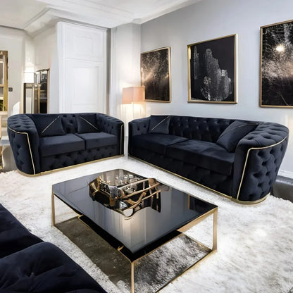 Toronto Chesterfield Sofa 3+2 Black & Gold - MNS (MY NEW SOFA) LTD