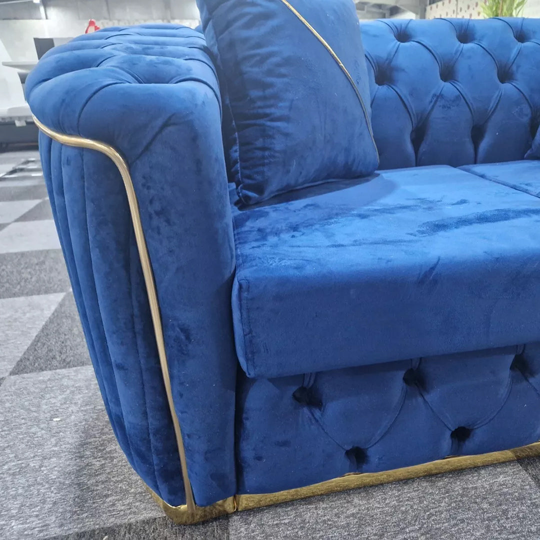 Toronto chesterfield sofa 3+2 blue & gold 