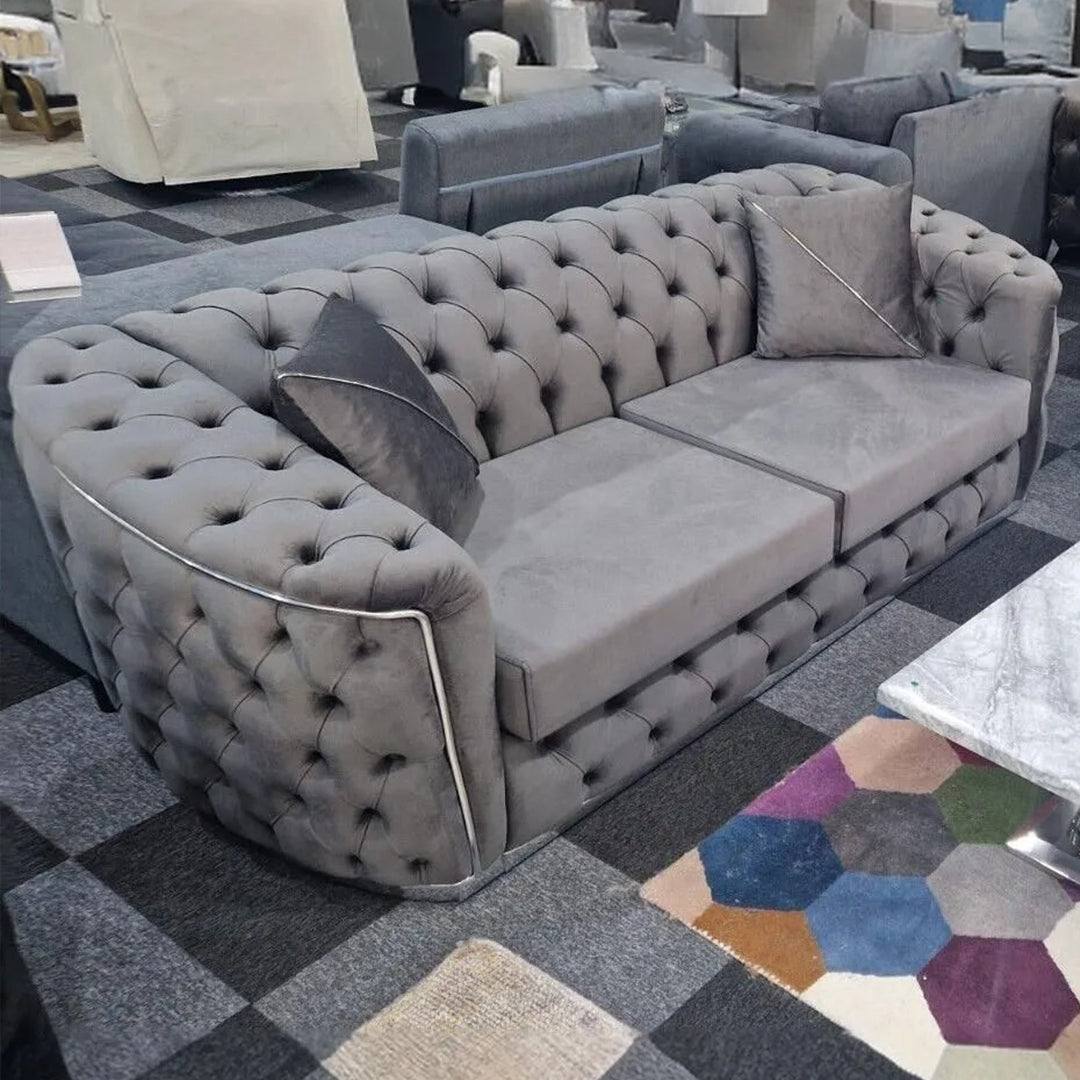 Toronto Chesterfield Sofa 3+2 Grey  & Silver - Envogue Furniture