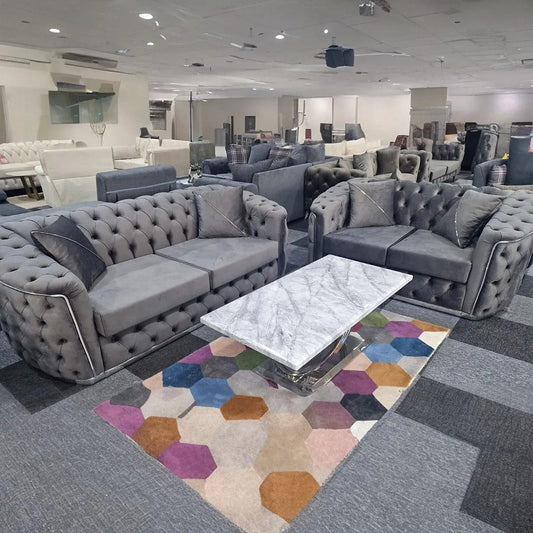 Toronto Chesterfield Sofa 3+2 Grey  & Silver - Envogue Furniture