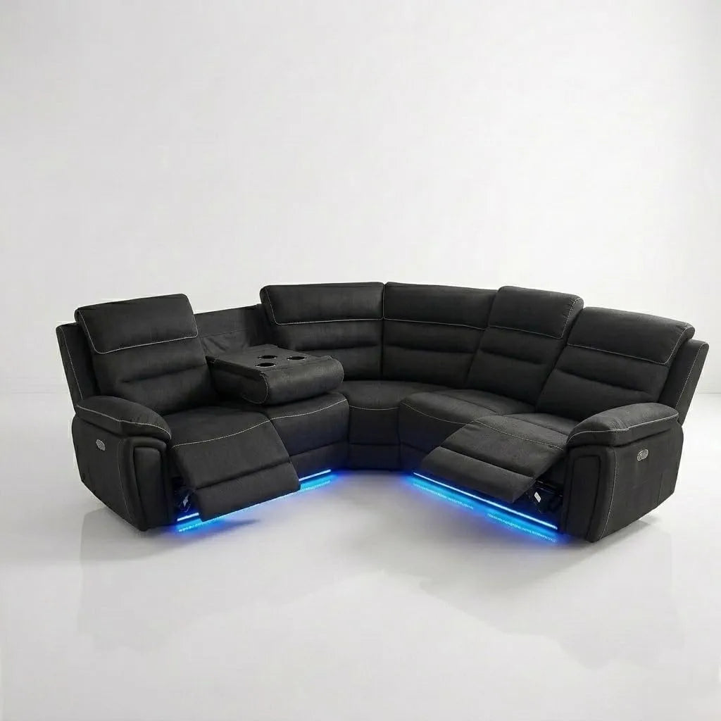 Milano Platinum Dark Grey Fabric Electrical Corner Recliner Sofa
