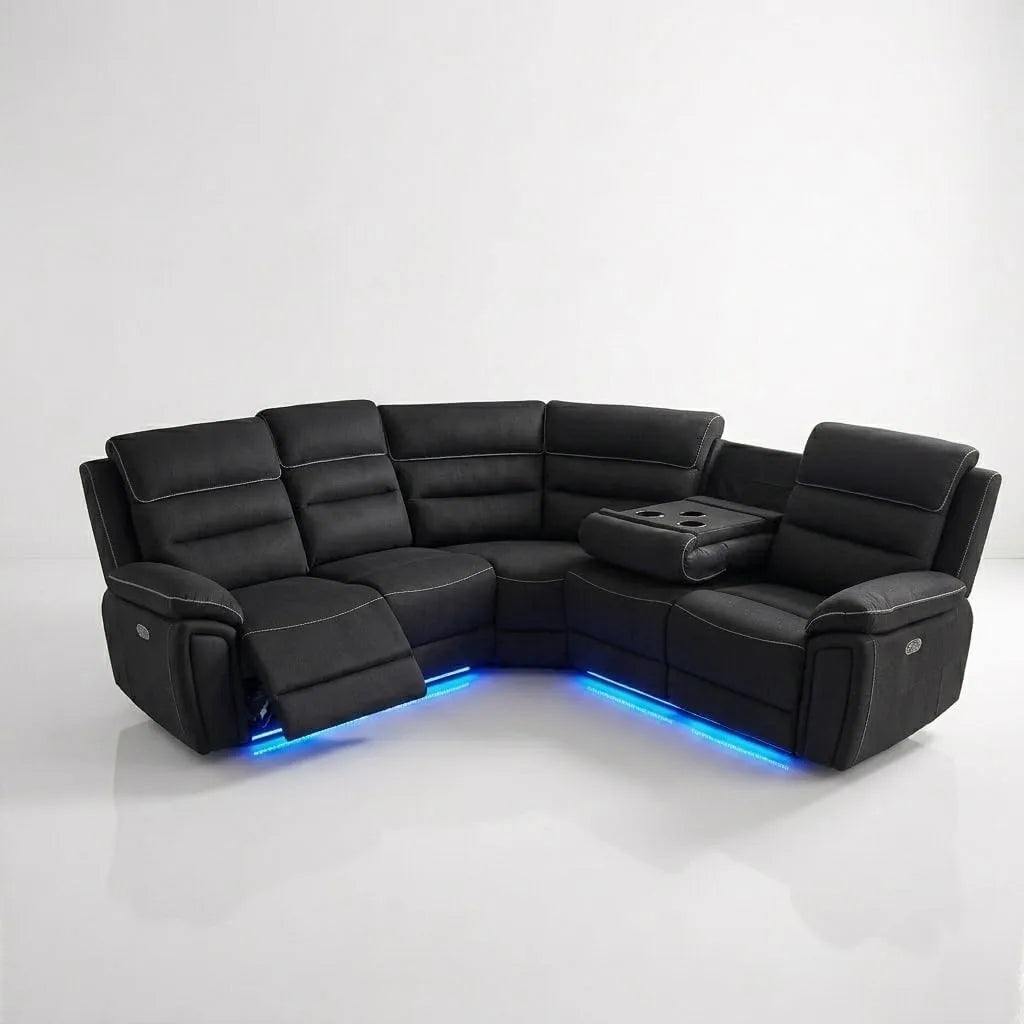 Milano Platinum Dark Grey Fabric Electrical Corner Recliner Sofa